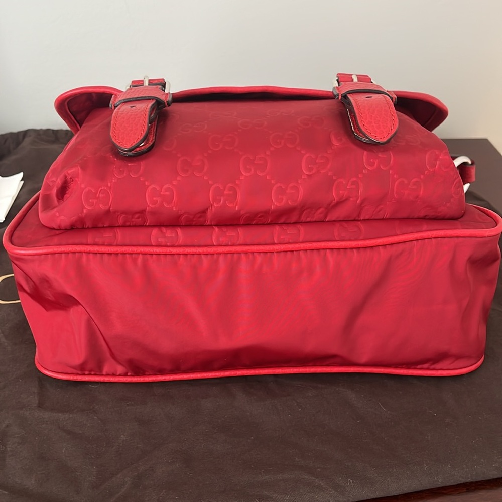Gucci crossbody bag Guccissima Nylon Monogram Double Buckle Flap Vibrant Red - Picture 7 of 12